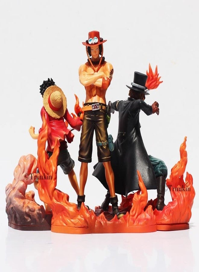Trunkin One Piece Luffy Ace Sabo Action Figures | Set Of 3 Anime Figures Weeb Manga Toy Collectible Model Doll Toys | 3Pcsset Anime Polyvinyl Chloride Figurine,Multicolor - Image 3